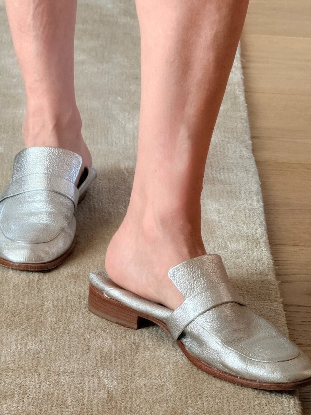 Sartore Paris Champagne Metallic Loafer Mules, Size 41
